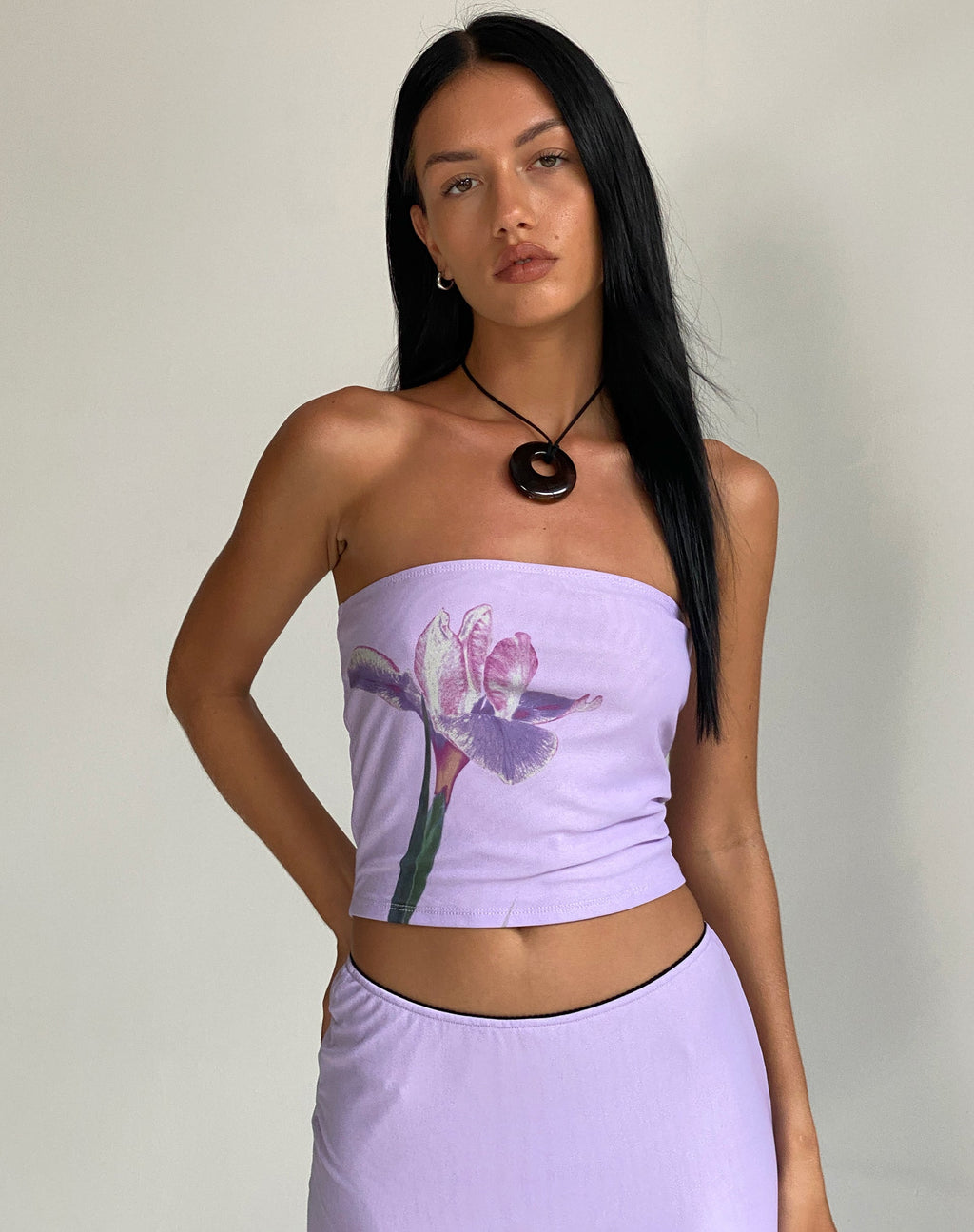 Shae Bandeau Top in Lilac Flower Placement