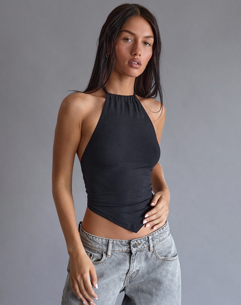 Image of Shalas Halter Top in Rayon Jersey Black