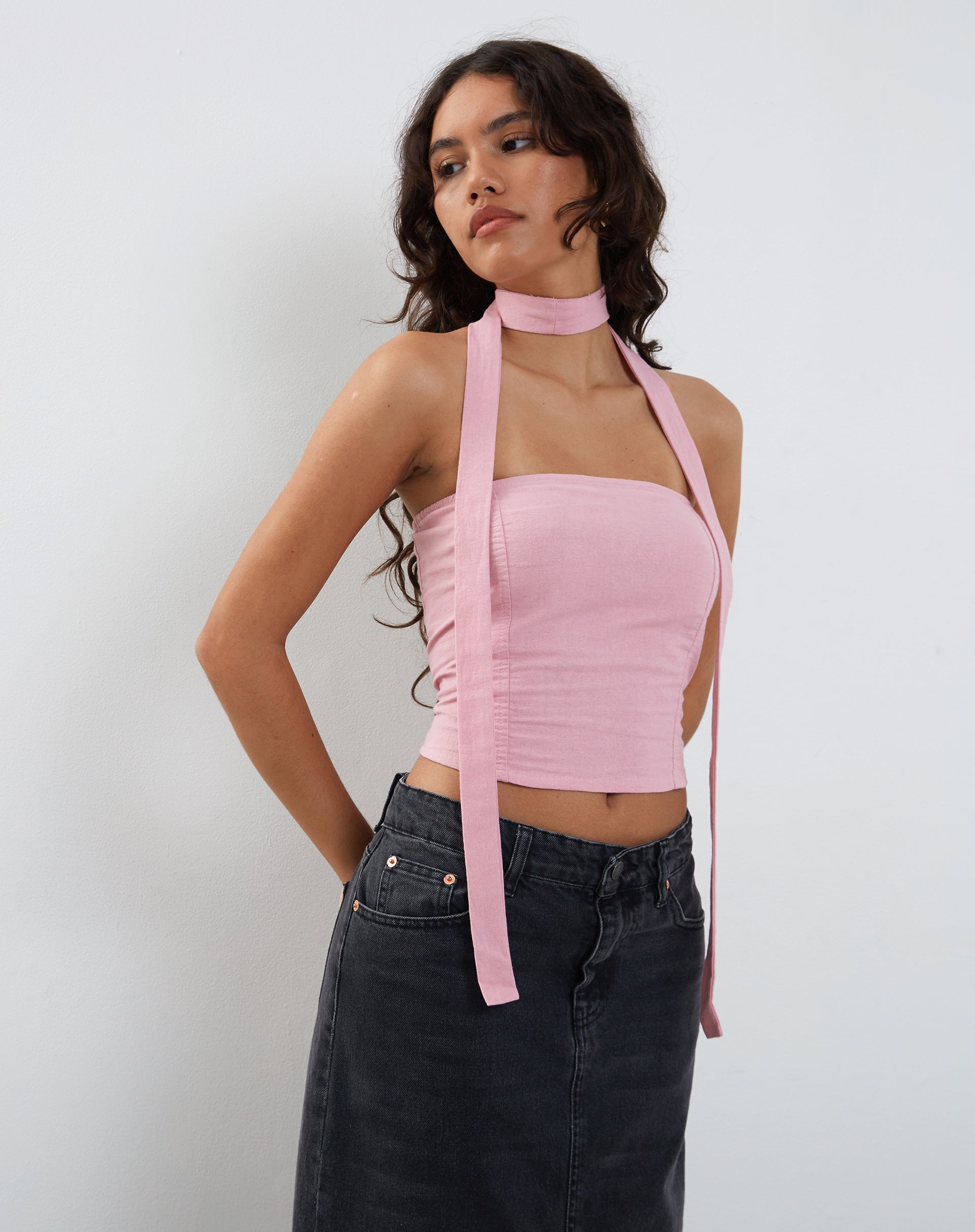 image of Shaloe Bandeau Top and Scarf Set in Flamingo Pink
