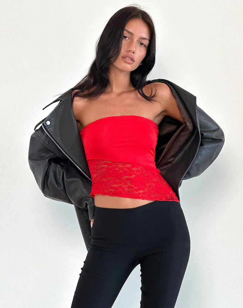 Top a tubo in pizzo Shanda in rosso