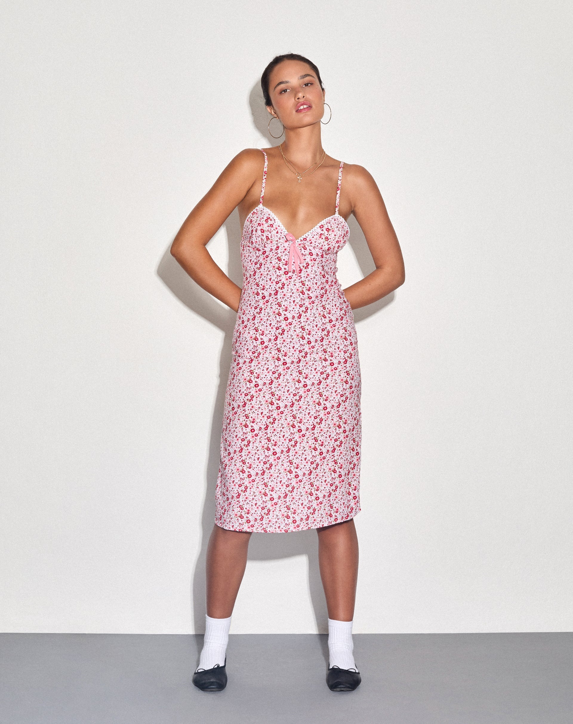 Image of Sharon Midi Dress in Blush Red Ditsy Floral