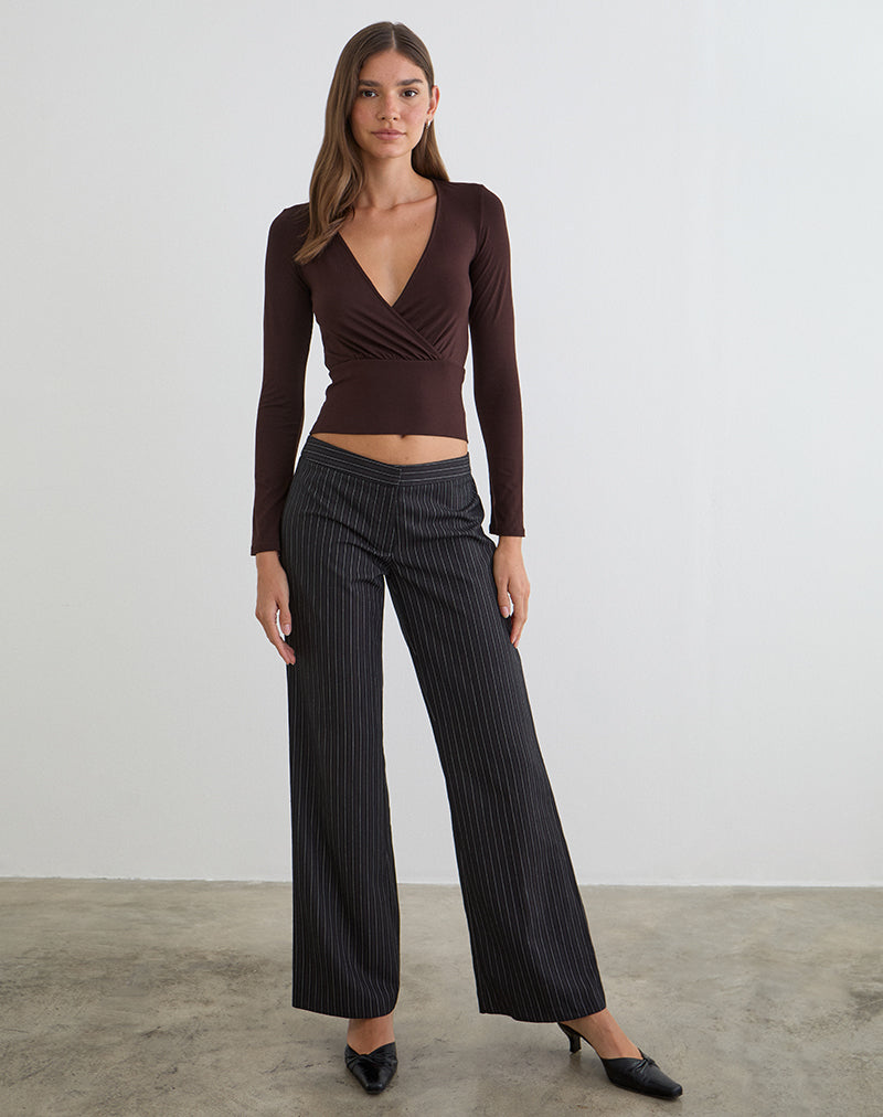 Image of Sheon Long Sleeve Top in Rayon Jersey Bitter Chocolate