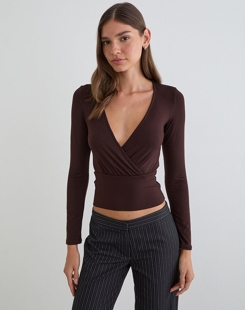 Image of Sheon Long Sleeve Top in Rayon Jersey Bitter Chocolate
