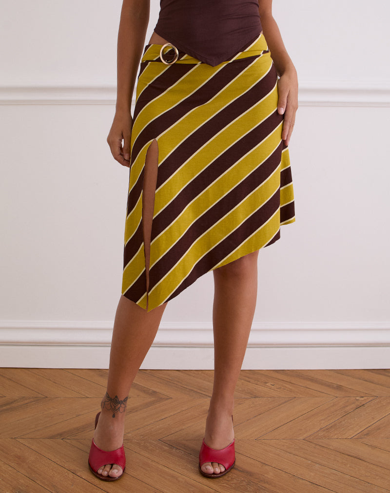 Jupe midi fendue Sherry, rayée, jaune rétro