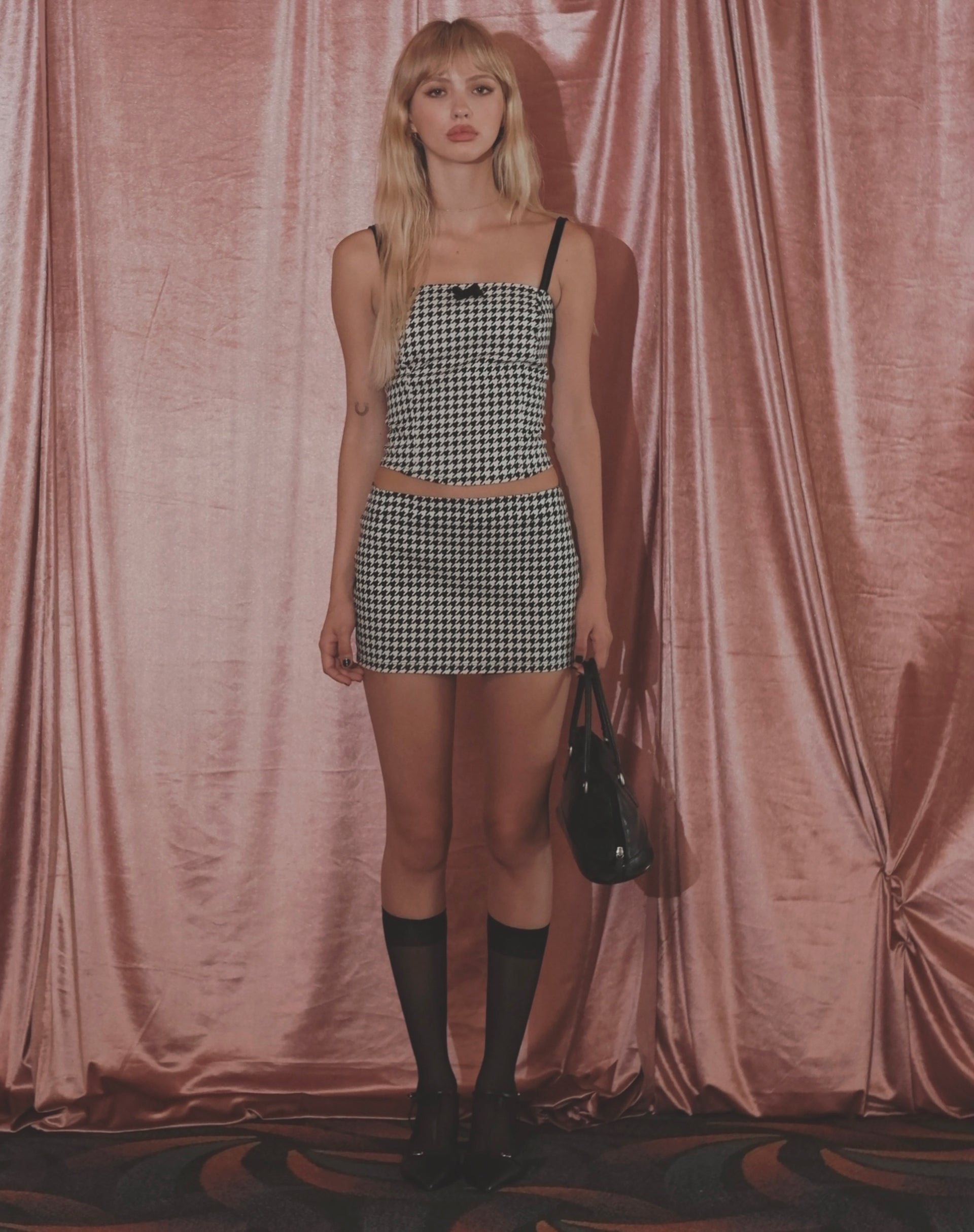 Image of Shika Corset Top in Monochrome Dogtooth