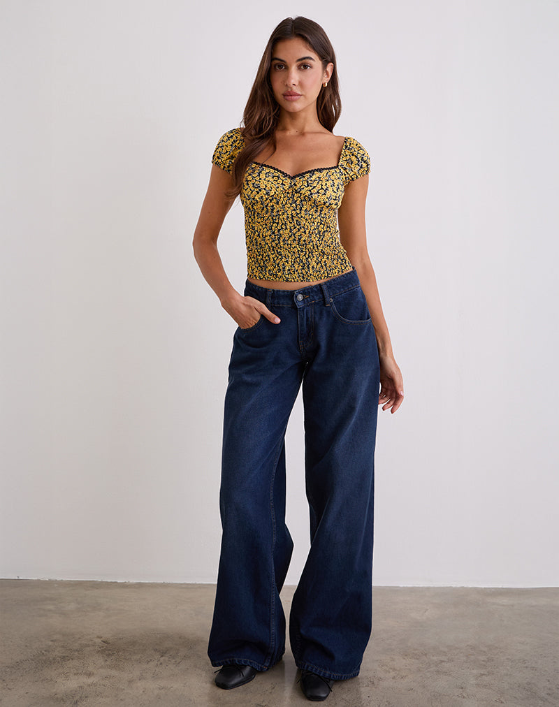 Image of Shizu Cap Sleeve Top in Mini Bloom Yellow