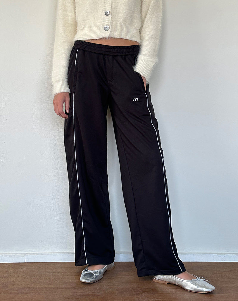 Shobi Wide Leg Jogger in Black with Grey Piping