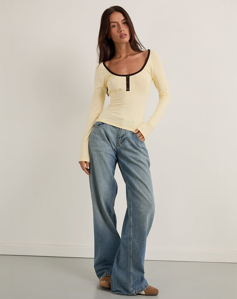 Image of Shou Top in Buttermilk with Brown Binding