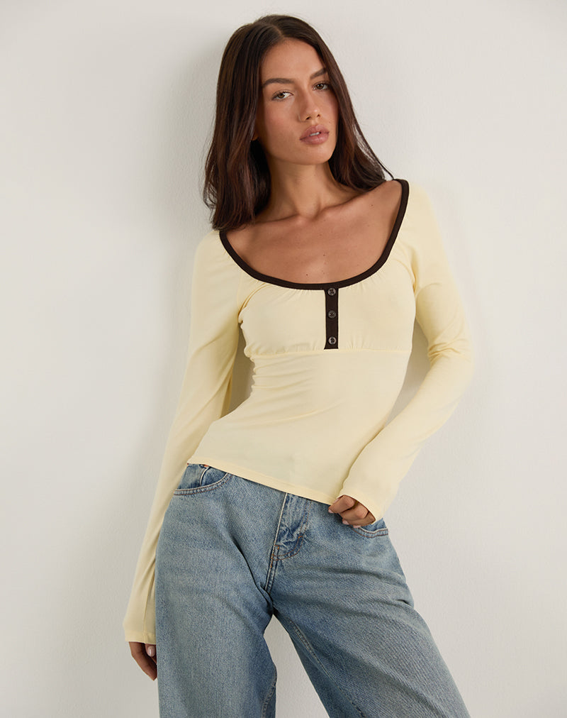 Image of Shou Top in Buttermilk with Brown Binding