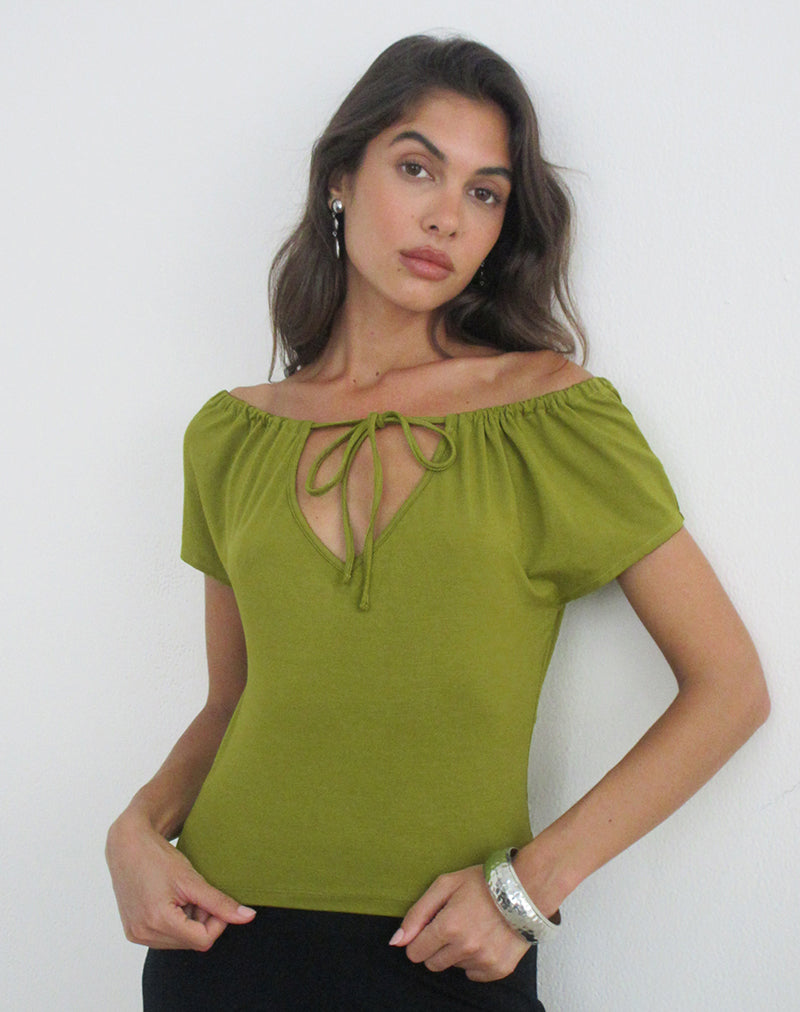 Image of Sibila Off Shoulder Top in Moss Green