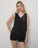 Image of Siera Asymmetric Top with Mesh Panel in Cupro Black