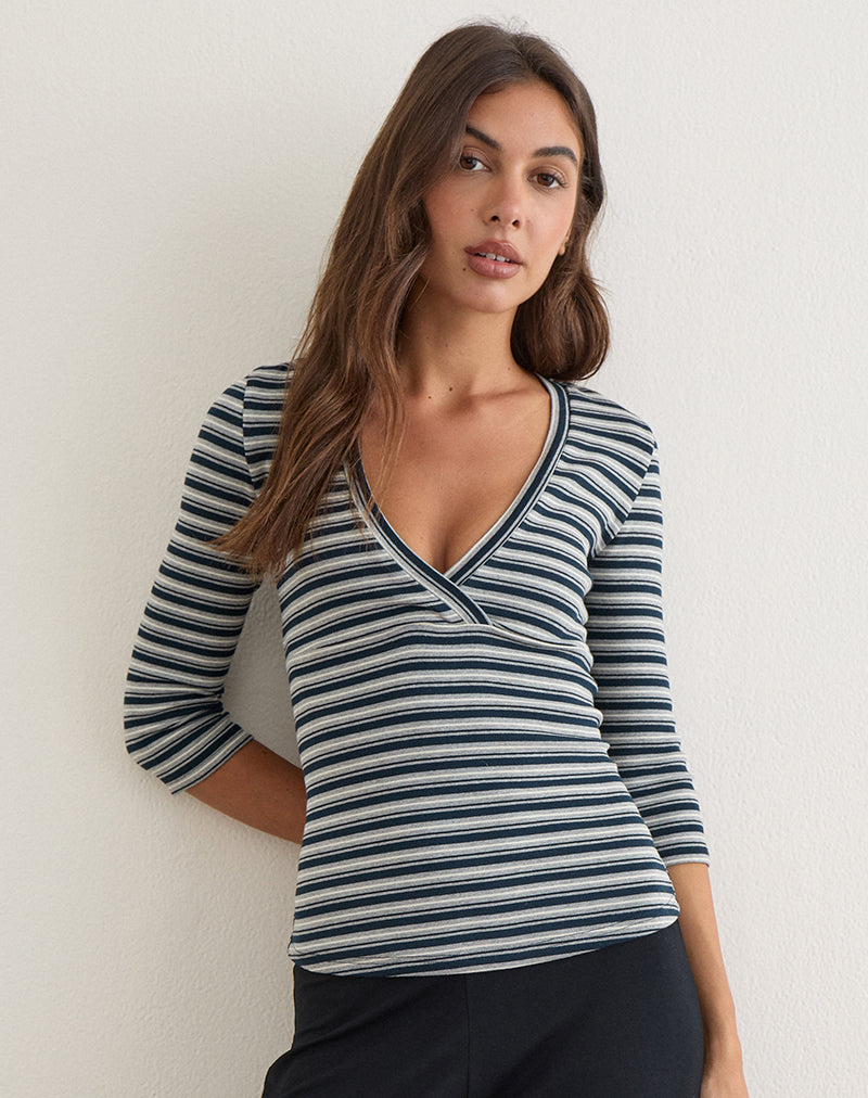 Image of Silea Top in Jersey Stripe Navy and Grey
