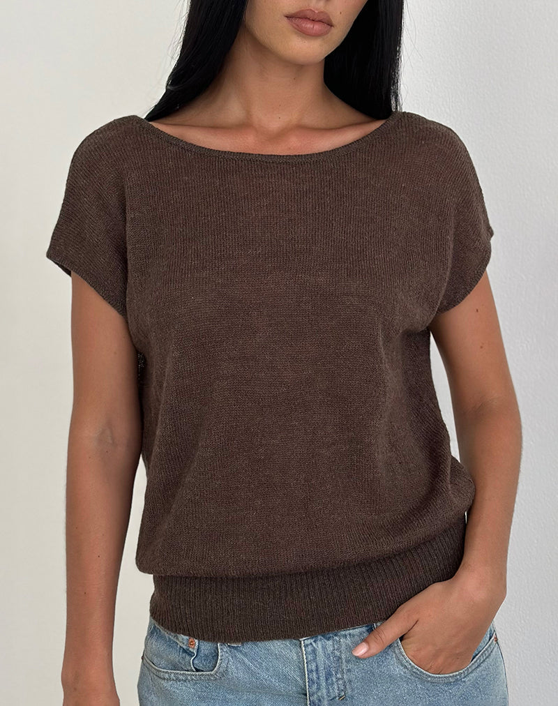 Image of Sinda Scoopback Top in Knit Dark Chocolate