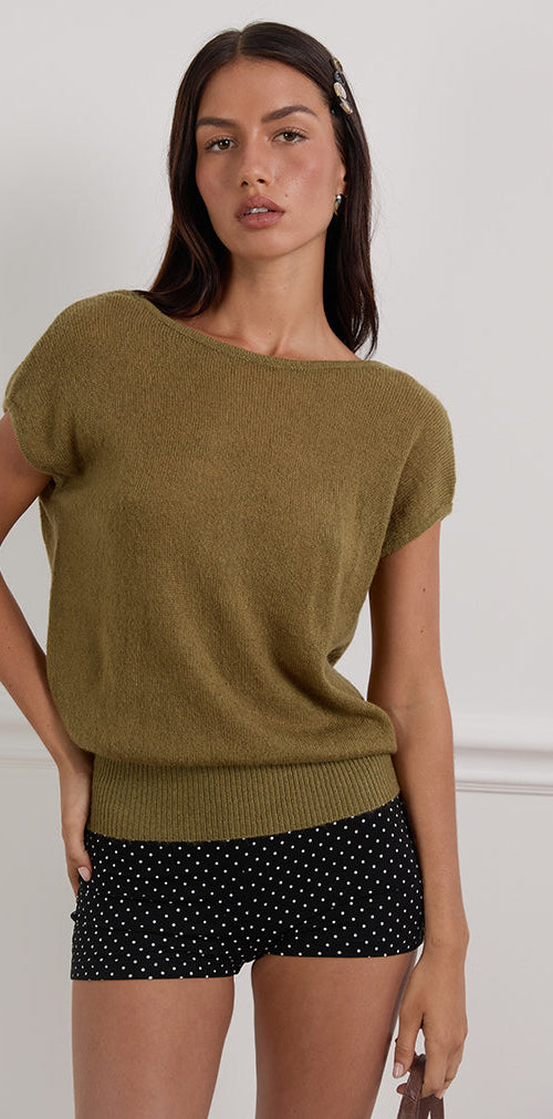 Image of Sinda Scoopback Top in Knit Olive
