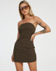 image of Siria Bandeau Dress in Pinstripe Brown