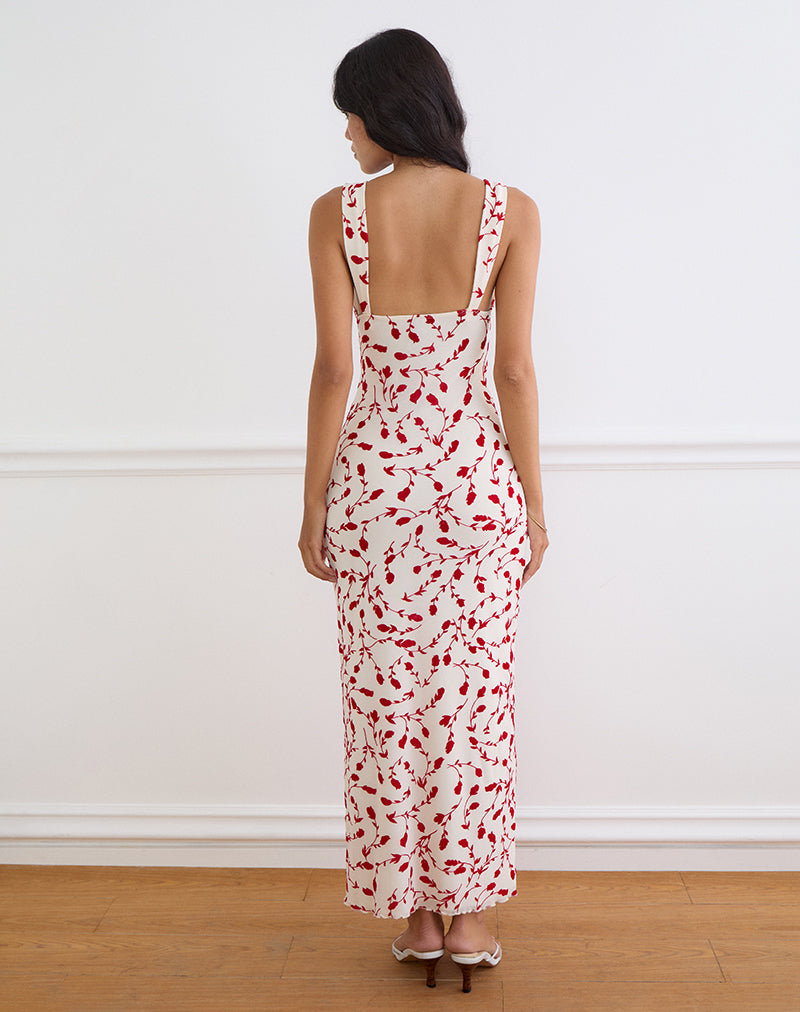 Image of Sitiya Maxi Dress in Cream with Red Leafy Lily Flock