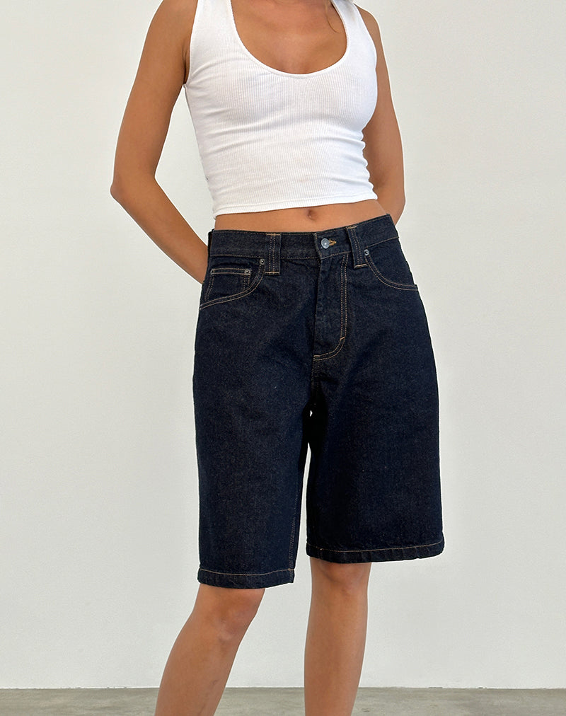 Low Rise Denim Skater Short in Indigo