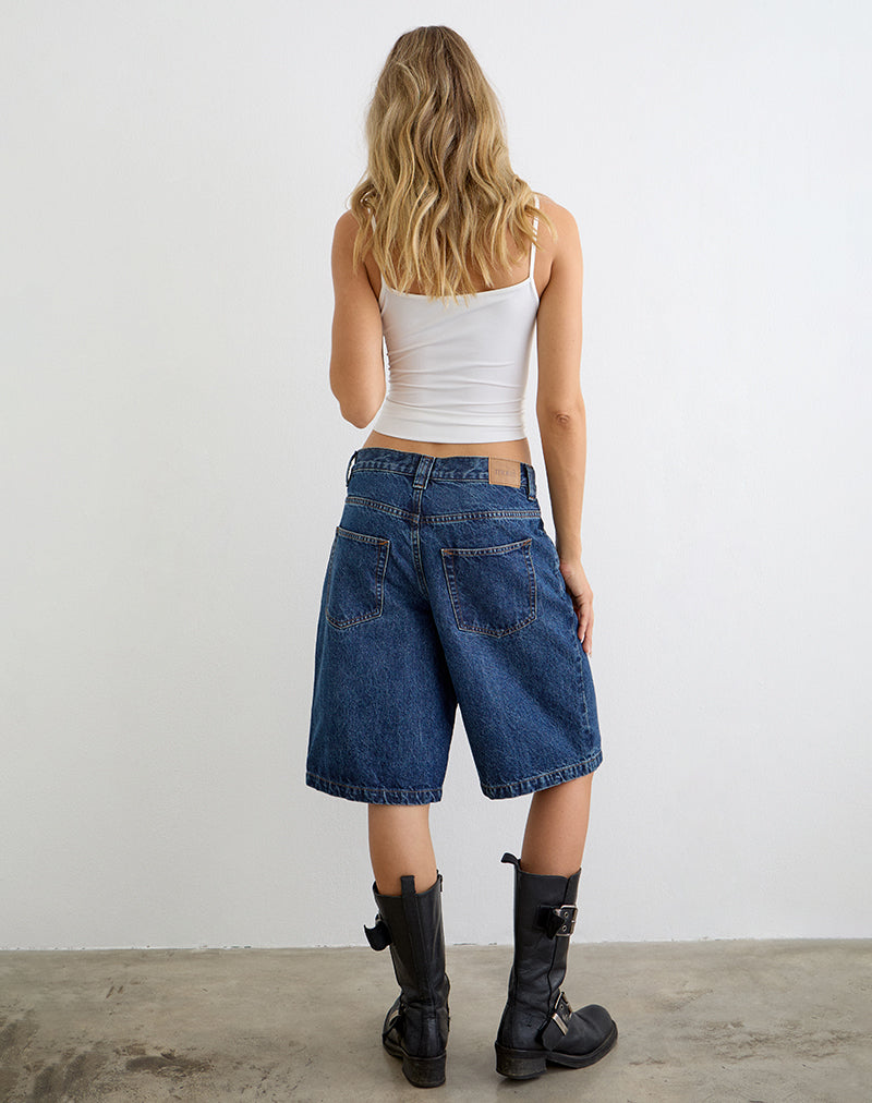 Image of Low Rise Denim Skater Short in Mid Blue Used