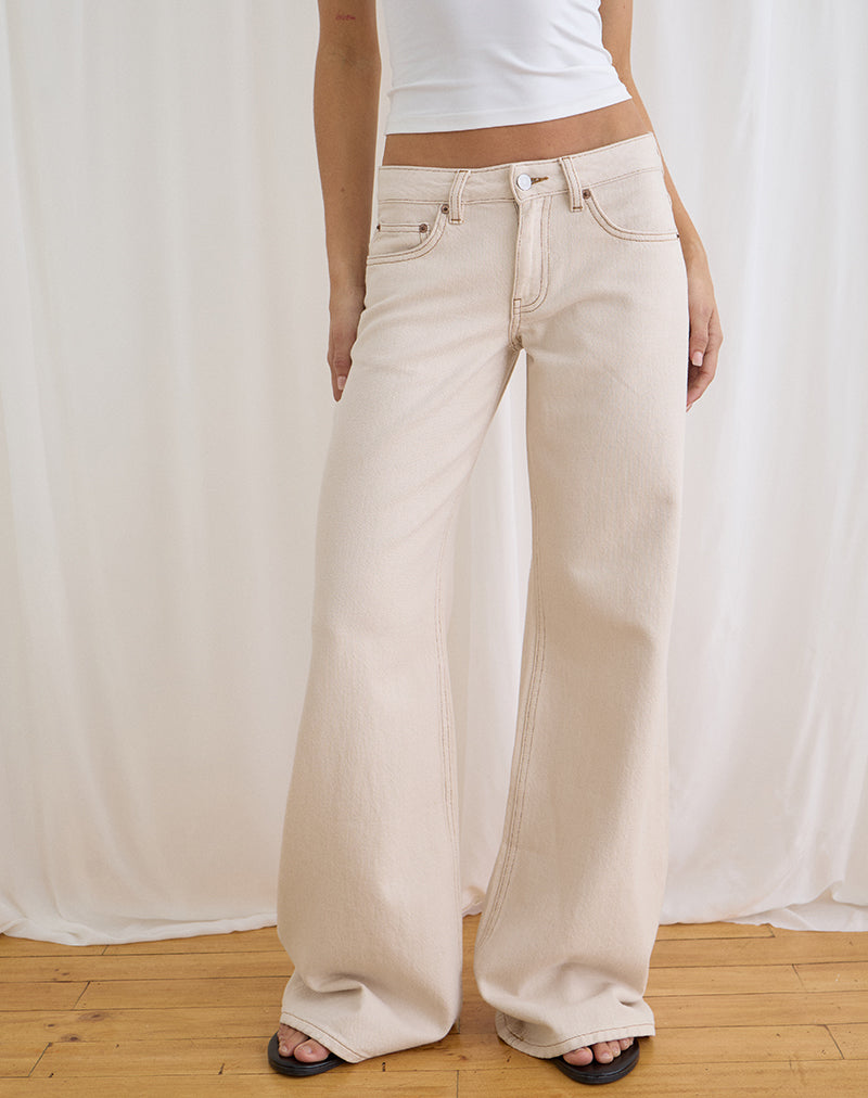 Low Rise Slouchy Flare Jeans in Twill Off White