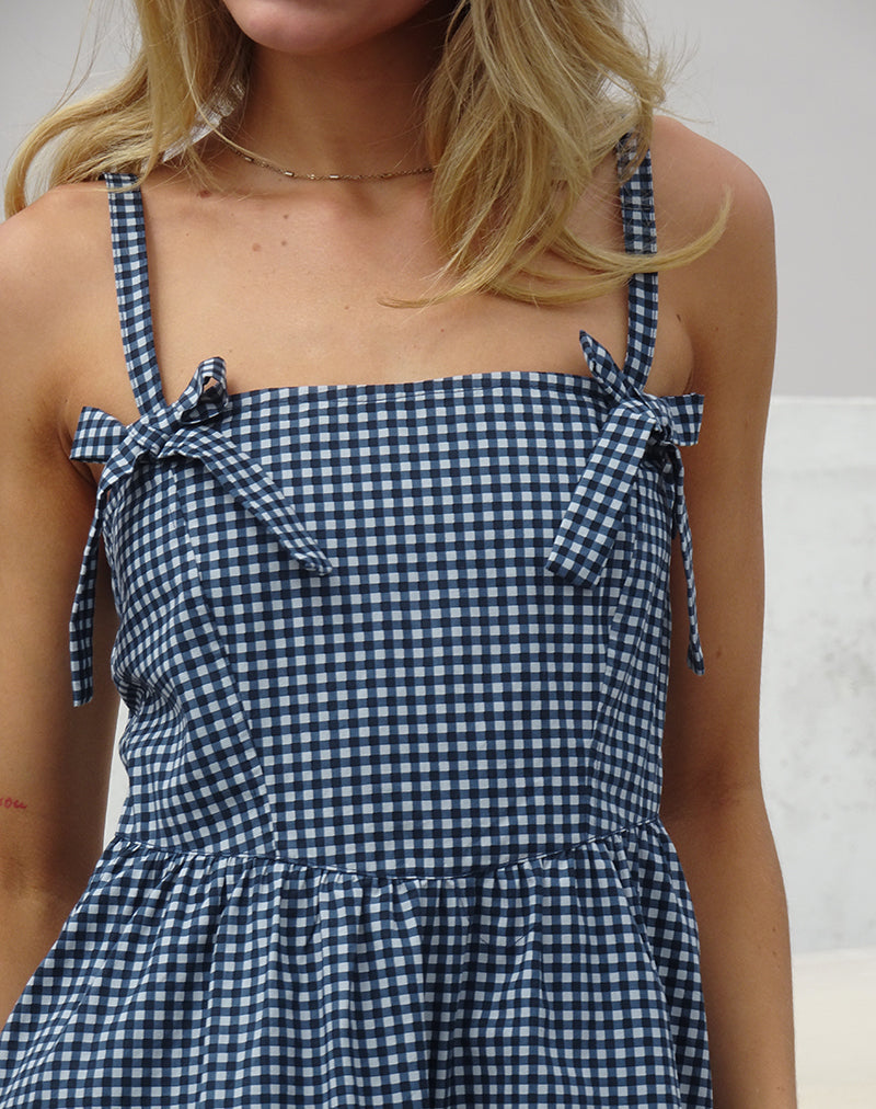 Sloane Midi Dress in Mini Dark Blue Gingham