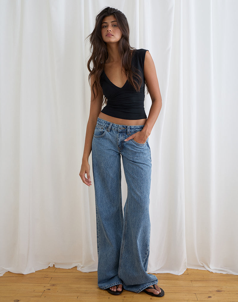 Image of Low Rise Slouchy Flare Jeans in Blue Stone