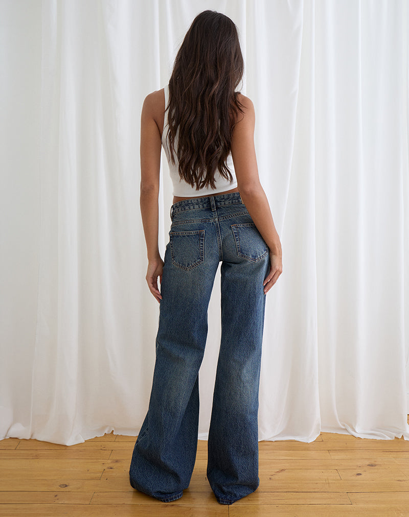 Image of Low Rise Slouchy Flare Jeans in Steel Blue