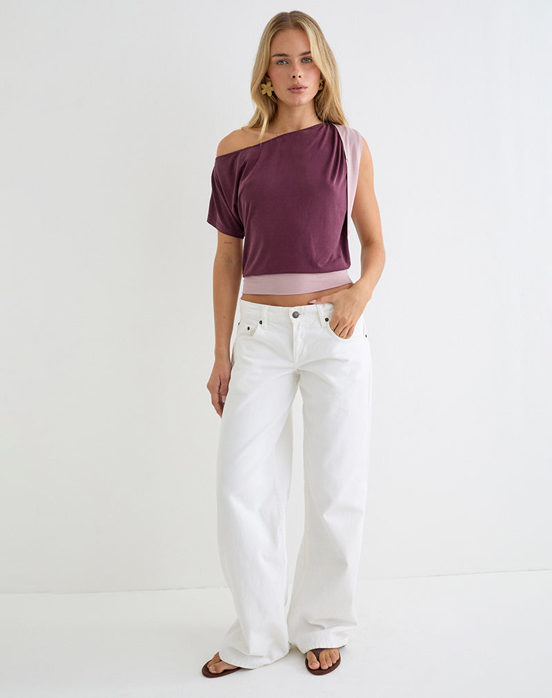 Image of Sobiya One Shoulder Top in Cupro Deep Purple and Dusty Pink