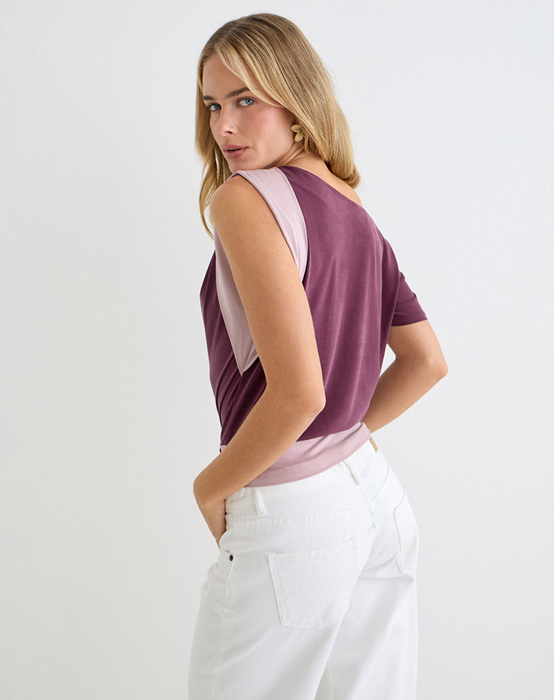 Image of Sobiya One Shoulder Top in Cupro Deep Purple and Dusty Pink