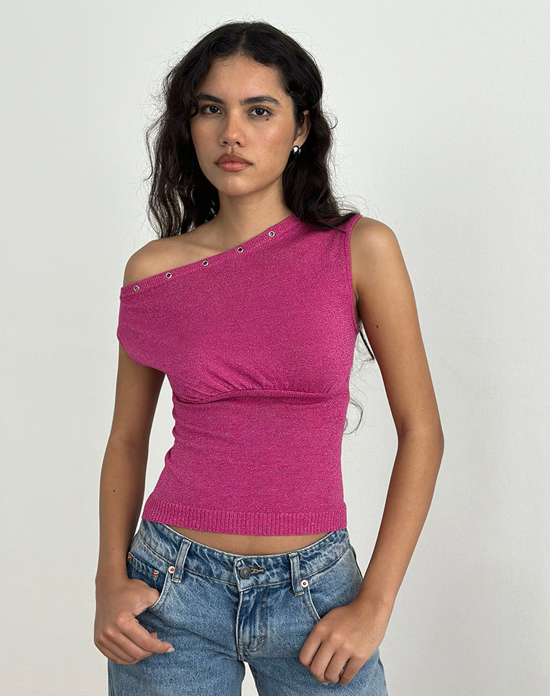 Sojin Top in Lurex Pink with Eyelets