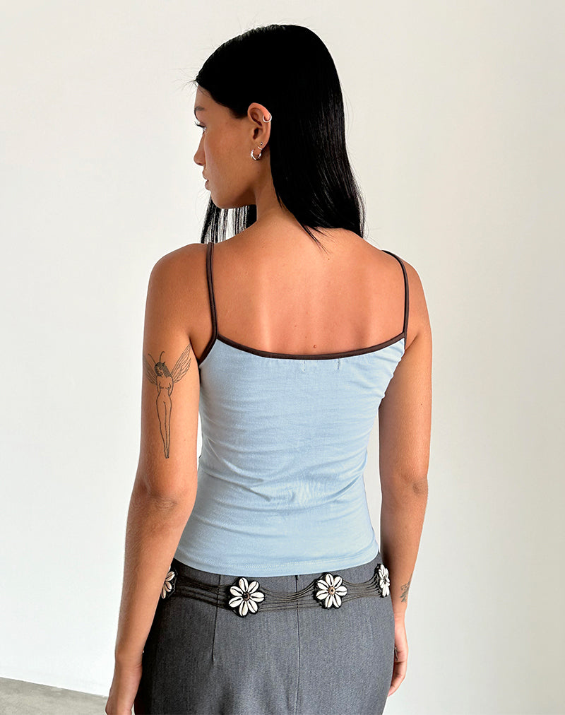 Image of Solani Top in Nantucket Blue with Deep Mahogony Binding