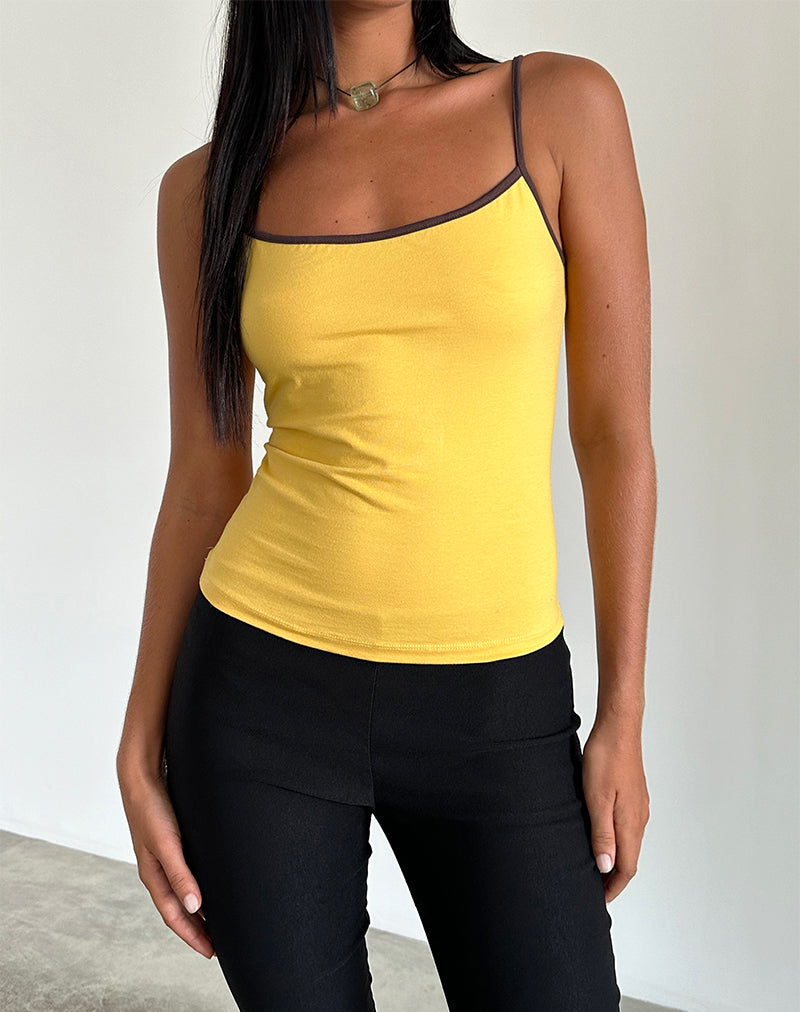 Solani Top in Yellow May with Deep Mahogany Binding