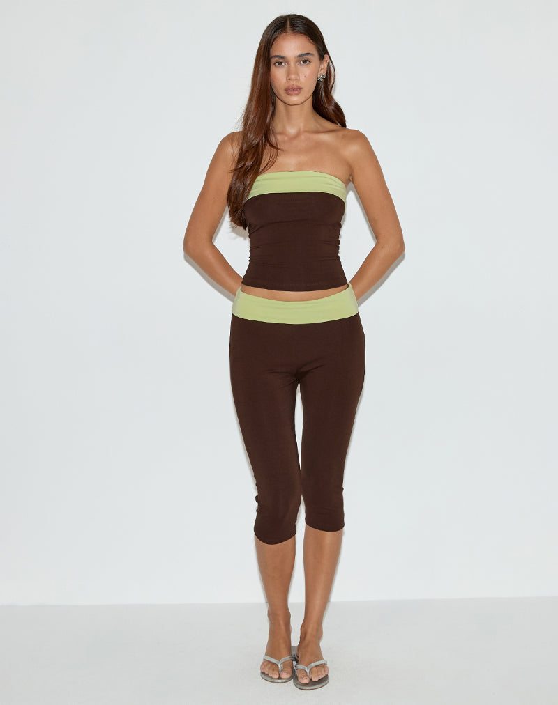 Image of Vivah Fold-over Capri in Chocolate Brown with Pistachio Binding
