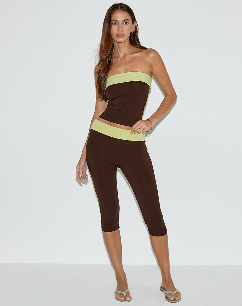 Image of Vivah Fold-over Capri in Chocolate Brown with Pistachio Binding