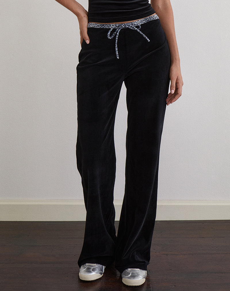 Image of Jalani Trouser in Black with Leopard Binding