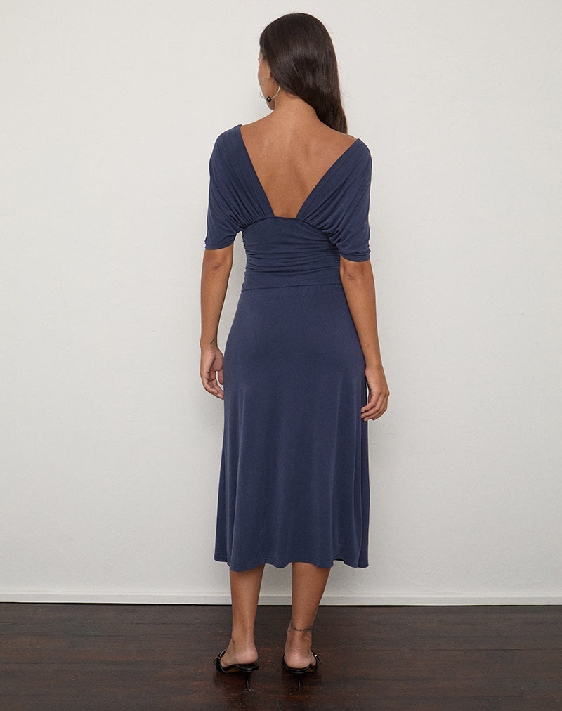 Image of Soma Batwing Midi Dress in Cupro Navy
