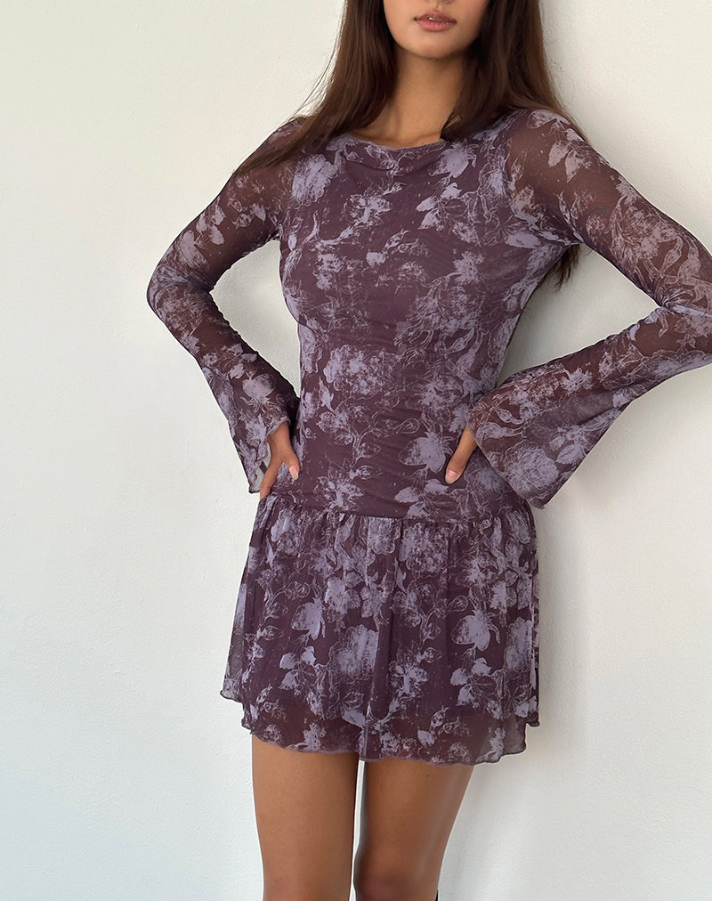 Image of Sonata Mini Dress in Botanic Sketch Purple