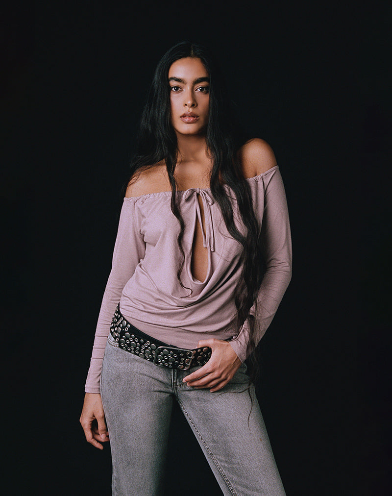 Image of Sore Long Sleeve Cowl Top in Jersey Dusty Mauve