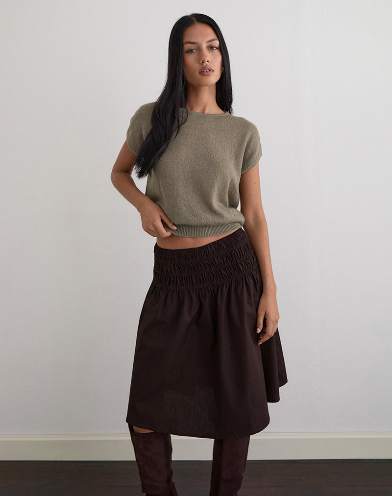 Image of Sorin Deep Waistband Top in Knit Khaki