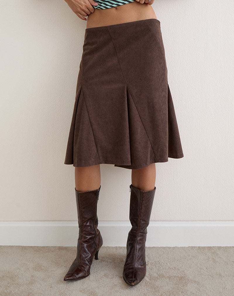 Image of Abila Midi Skirt in Corduroy Dark Brown