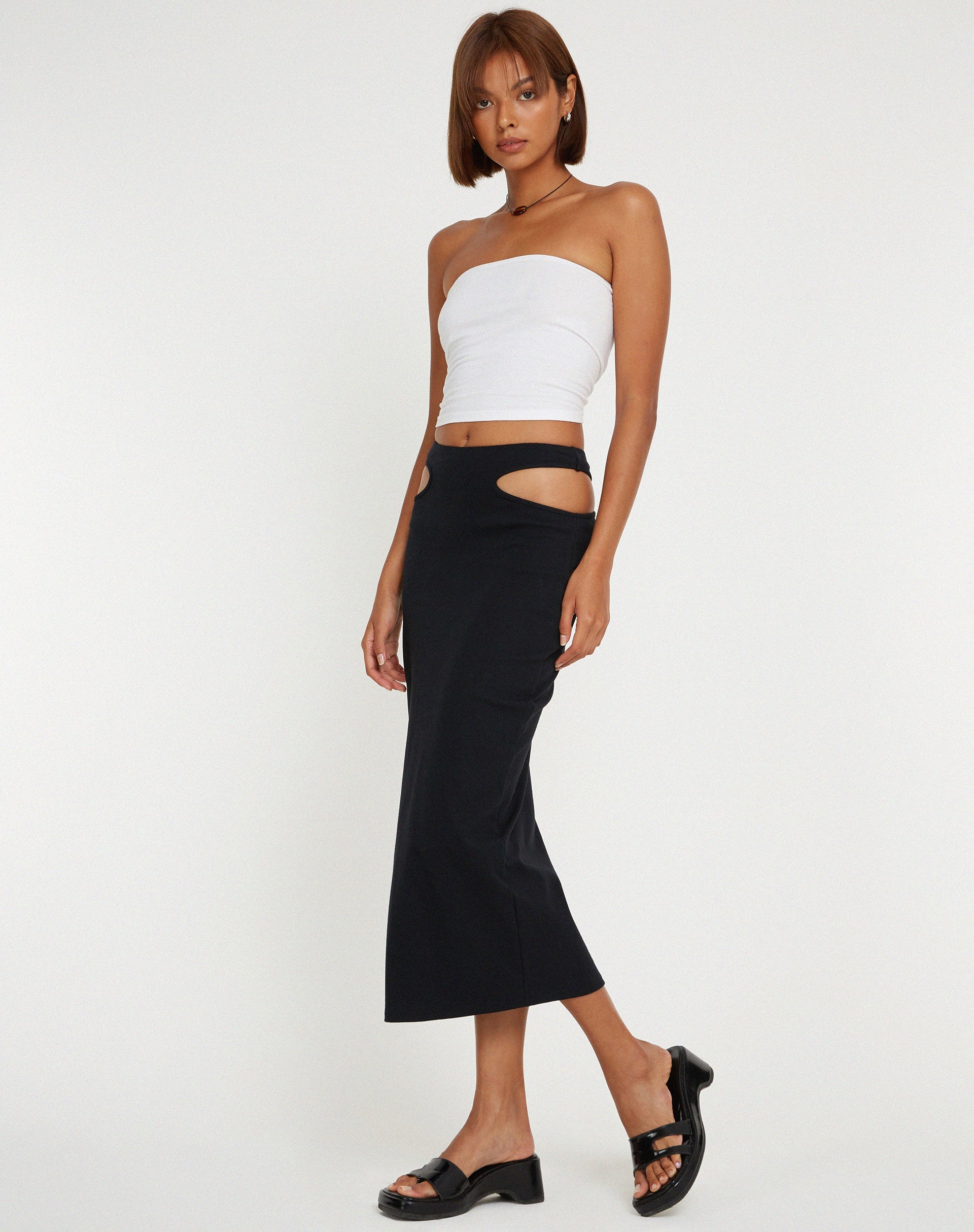 image of Steira Midi Skirt in Black