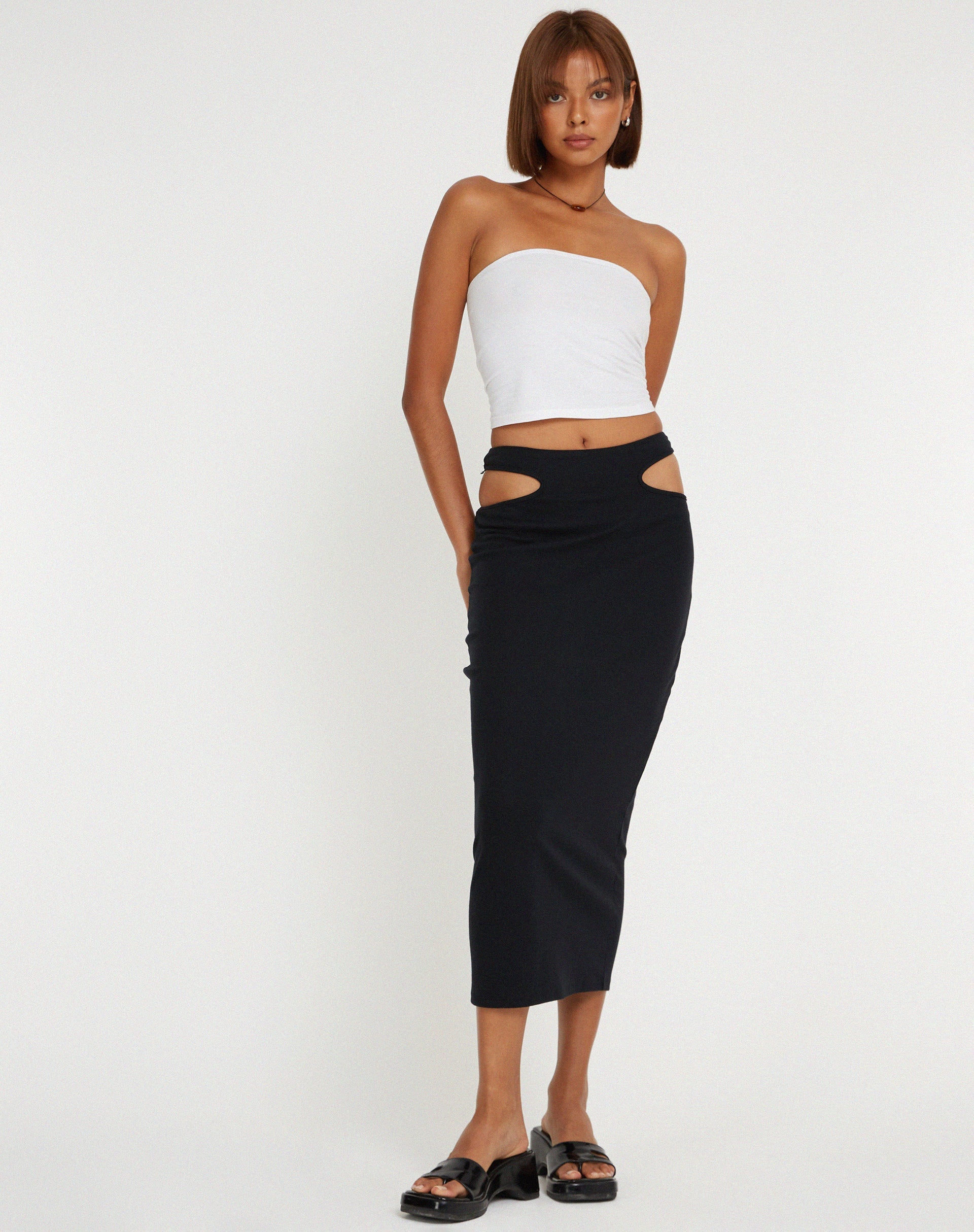 image of Steira Midi Skirt in Black