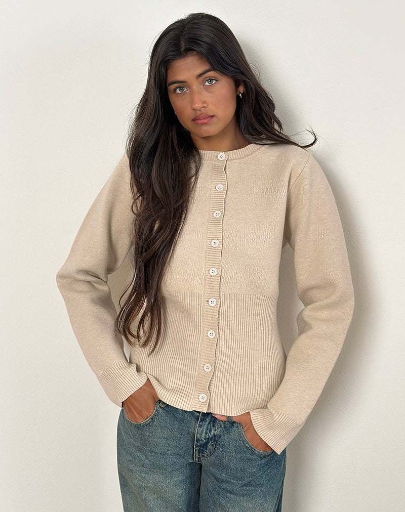 Image of Subra Long Sleeve Ribbed Hem Cardigan in Ivory