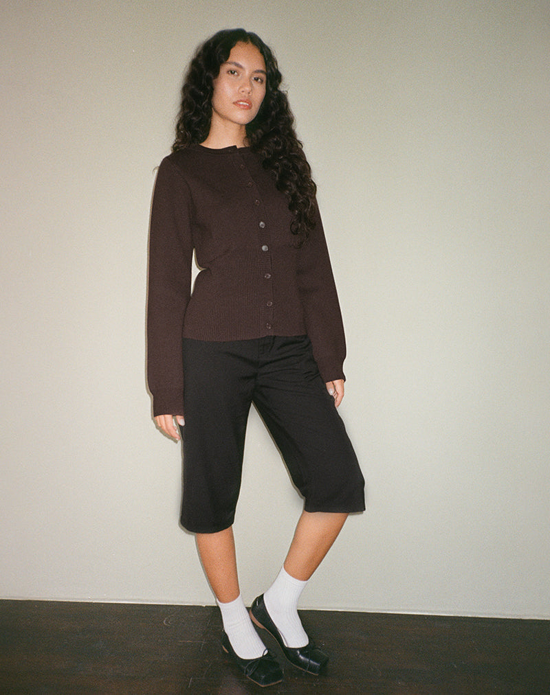 Image of Subra Long Sleeve Ribbed Hem Cardi in Bitter Chocolate