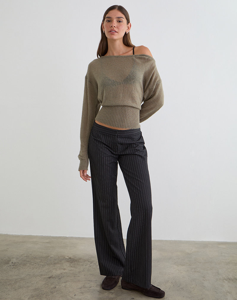 Suena Asymmetric Jumper in Knit Khaki