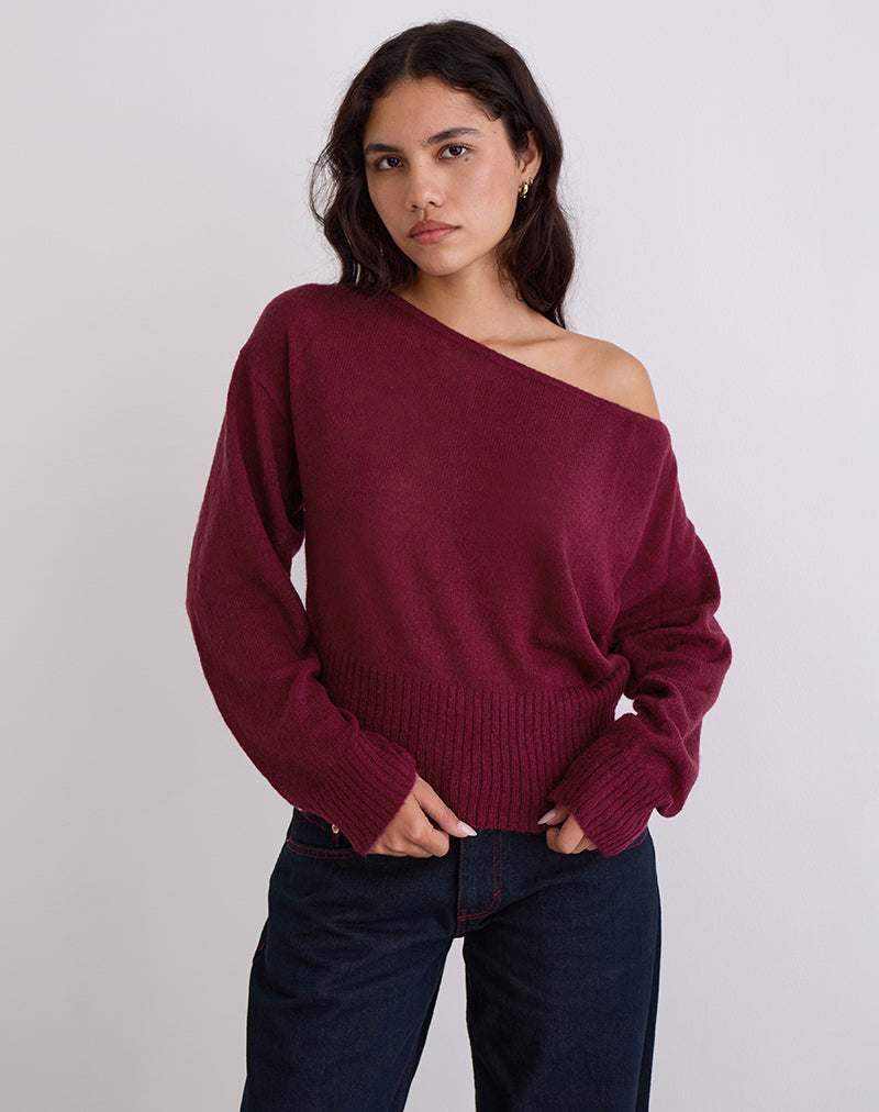 Wine Red Asymmetric Jumper | Suena – motelrocks-com-eur