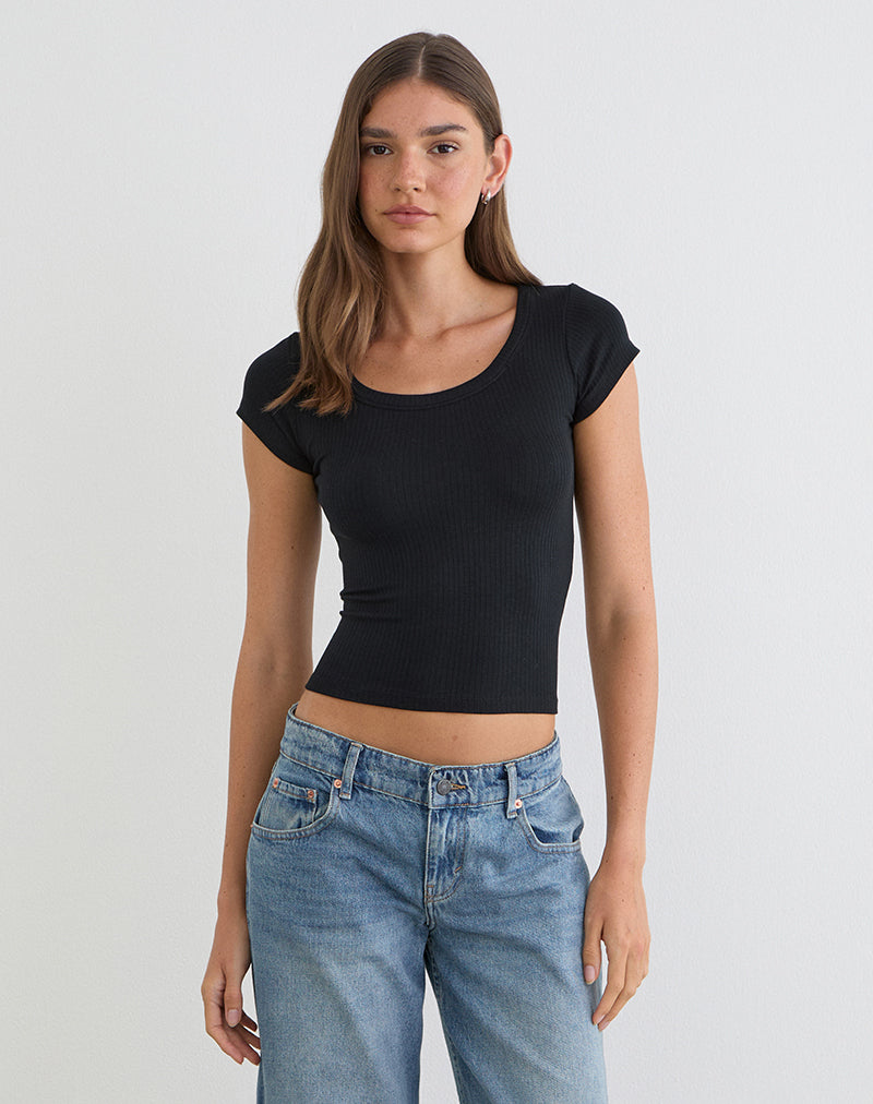Sumala T-Shirt in dickem Rippstrick, schwarz