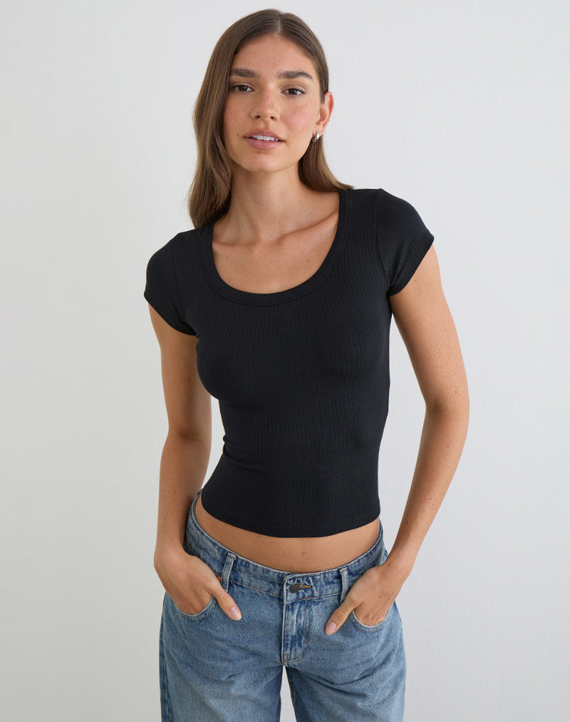 Sumala T-Shirt in dickem Rippstrick, schwarz