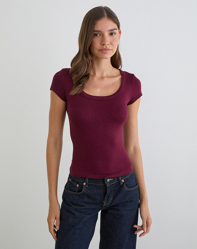 Sumala T-Shirt in dickem Rippstrick, Farbe Weinrot