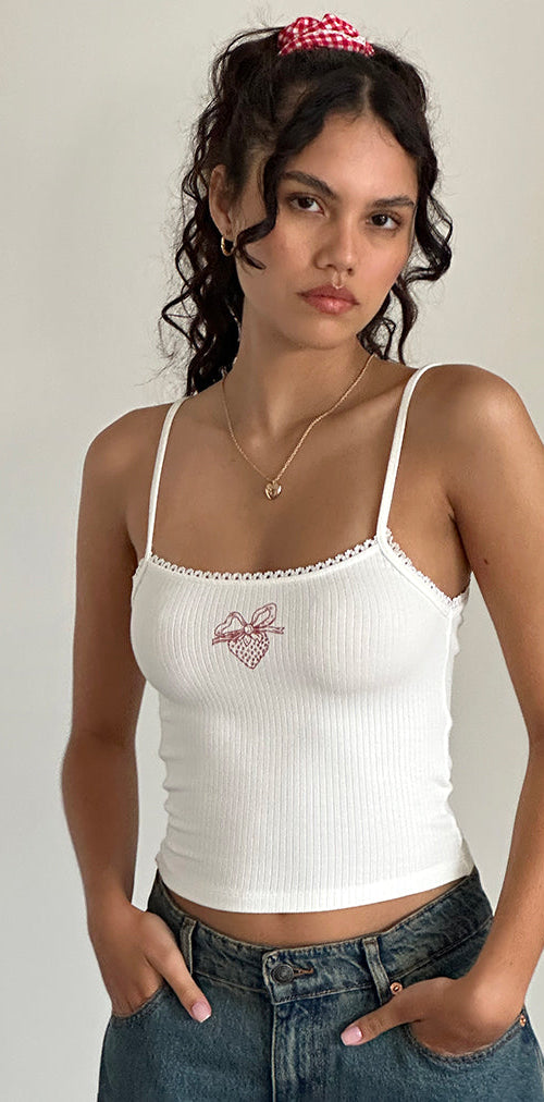 Image of Suna Vest Top in Off White with Strawberry Bow Print