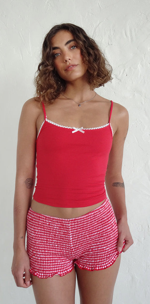 Image of Suna Vest Top in Tango Red with Ivory Trim